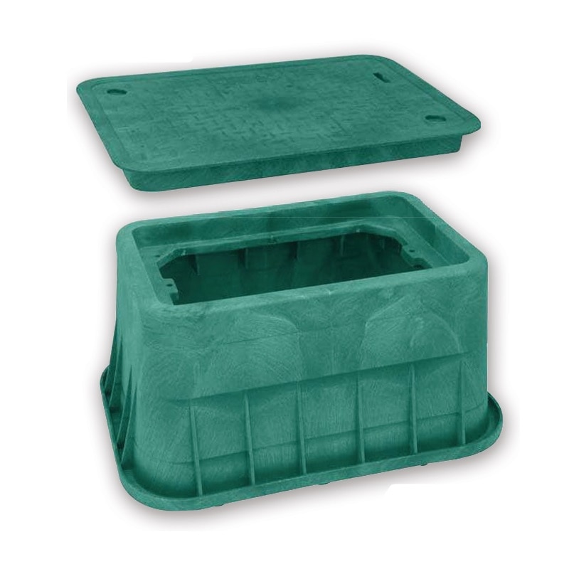 GlasMasters 10x15x12 Plastic Pedestrian Vault, Green Body, Green T-Style Lid, Hex Bolt, Blank Logo (60/PLT)