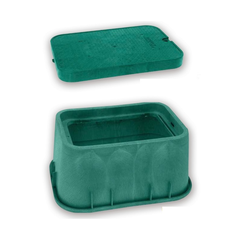 GlasMasters 13x20x12 Plastic Pedestrian Vault, Green Body, Green T-Style Lid, Hex Bolt, Blank Logo (40/PLT)