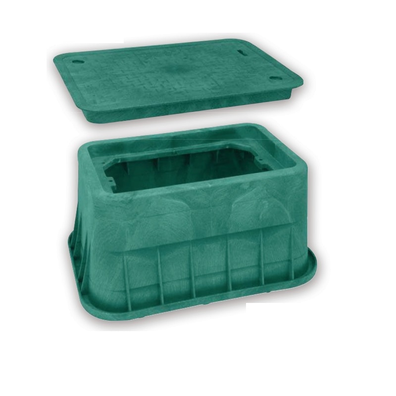 GlasMasters 13x24x12 Plastic Pedestrian Vault, Green Body, Green T-Style Lid, Hex Bolt, Blank Logo (20/PLT)