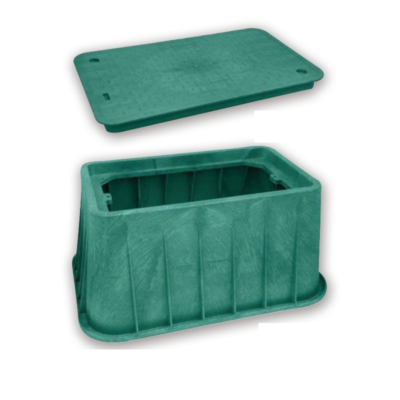 GlasMasters 17x30x18 Plastic Pedestrian Vault, Green Body, Green T-Style Lid, Hex Bolt, Blank Logo (20/PLT)