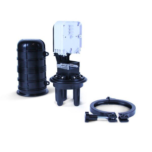 Primus Cable Fiber Dome Splice Enclosure - 48 Single Fusion Splice Capacity, Includes (4) Splice Trays, Pole Mount Kit, 5.5" Diameter
