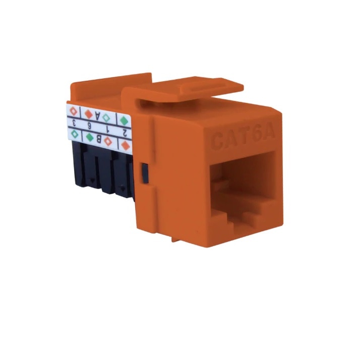 Primus Cable CAT6A RJ45 Punch Down Keystone Jack, Unshielded 90-Degree, MIG+, High Density Orange
