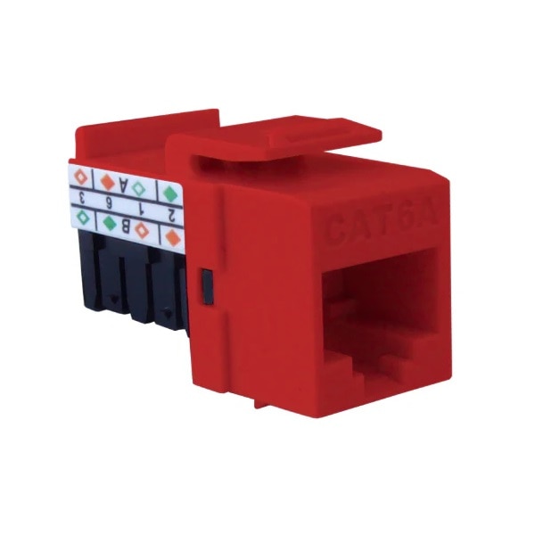 Primus Cable CAT6A RJ45 Punch Down Keystone Jack, Unshielded 90-Degree, MIG+, High Density Red