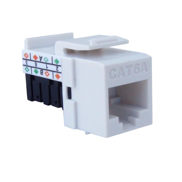 Primus Cable CAT6A RJ45 Punch Down Keystone Jack, Unshielded 90-Degree, MIG+, High Density White