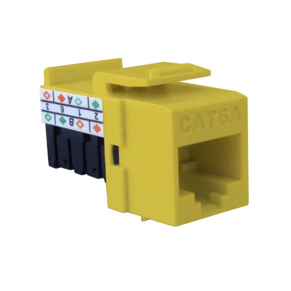Primus Cable CAT6A RJ45 Punch Down Keystone Jack, Unshielded 90-Degree, MIG+, High Density Yellow